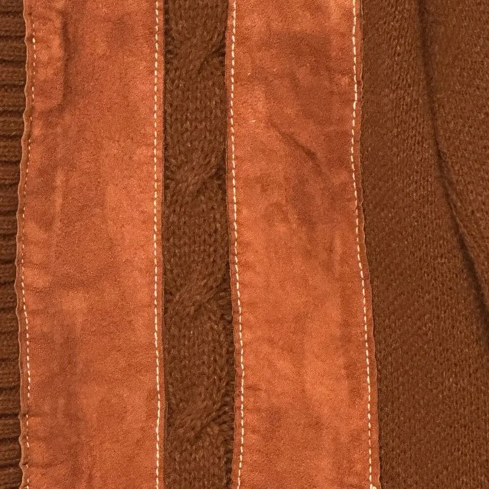 1970s Vintage Brown w Red Suede Front Shawl Cardigan RETRO M Old Grandpa Hipster